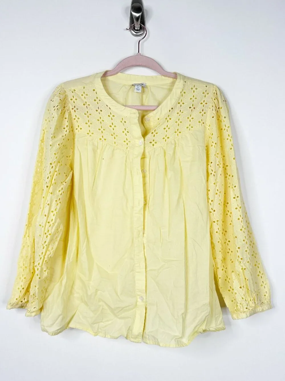 2/$30 J. Crew Mixed-media Button-front Top in Sunlight Large #A1965